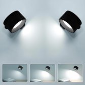 Wandlamp - Oplaadbaar Muurlampen,4.5W LED Wandlamp voor Binnen,Dimbaar Batterij Wandlamp,Aanraakbediening,360°Rotatie,3 Niveaus van Helderheid en 3 Kleurtemperaturen,voor Woonkamer,Slaapkamer,Hal(Zwart)