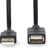 Nedis USB-Kabel - USB 2.0 - USB-A Male - USB-A Female - 480 Mbps - Vernikkeld - 1.00 m - Rond - PVC - Zwart - Label