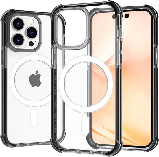 Coque arrière magnétique anti-choc de qualité Premium - Chargement sans fil - Convient pour Apple iPhone 15 Pro - Zwart