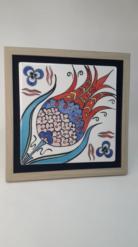 Schilderij - keramiek tegels - handmade - keramiek wandbord - met bloemen motief - 20*20 cm - handgeschilderd - keramiek kunst - tegel kunst - tafeldecoratie - wanddecoratie - muurdecoratie - valentijnscadeau - vaderdagcadeau -verjaardagscadeau