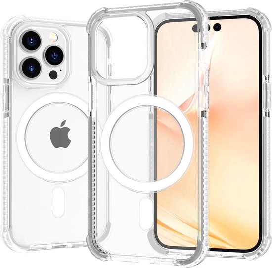 Coque arrière magnétique anti-choc de qualité Premium - Chargement sans fil - Convient pour Apple iPhone 15 Pro - Wit