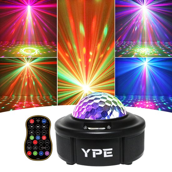 Foto: Ype discolamp party lights disco licht party laser discobal bluetooth speaker muziek box led laser discobal lasers led stralen en stroboscoop effect afstand bestuurbaar en geluid gestuurd