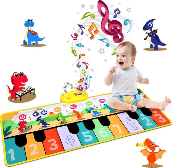 Tapis de piano musical pour bébé, jouets de danse au sol avec 10 chansons,  8 sons d'animaux, 5 modèles de couverture de clavier pour enfant