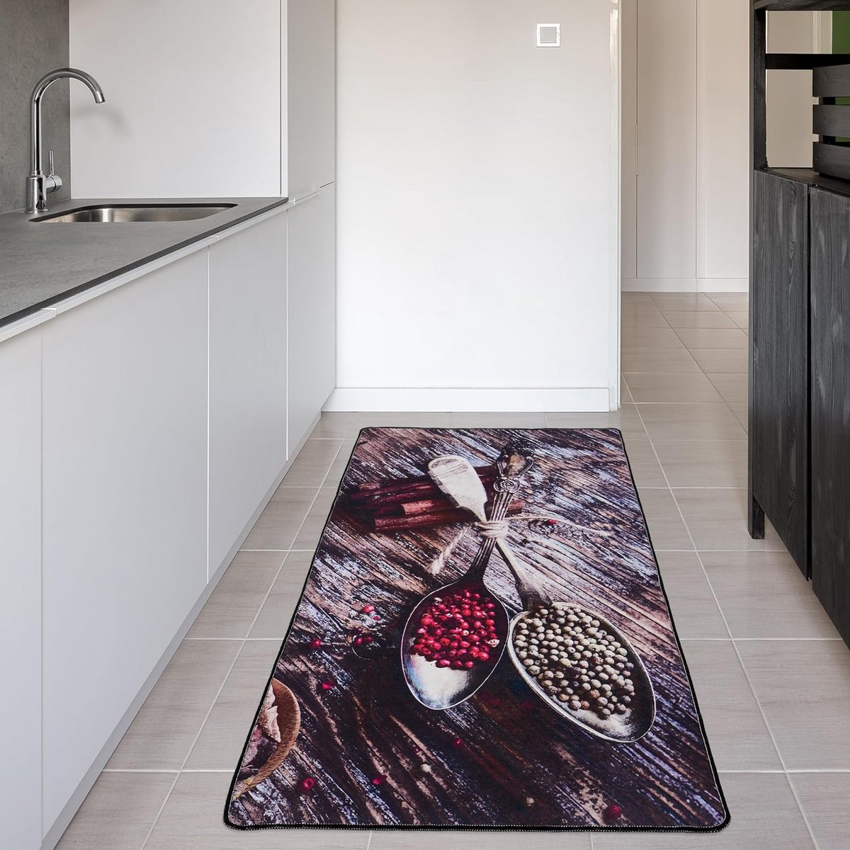 Keukentapijt, antislip keukenloper, wasbaar keukentapijt, zwarte keukenmat, wasbaar keukentapijt (Spice, 120 x 180 cm)