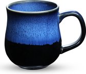 Tasses à café en céramique de 450 ml avec grande poignée, grande tasse à thé glacée faite à la main pour le bureau et la maison, passe au micro-ondes et au lave-vaisselle, pour boire chaud et froid (bleu étoile)