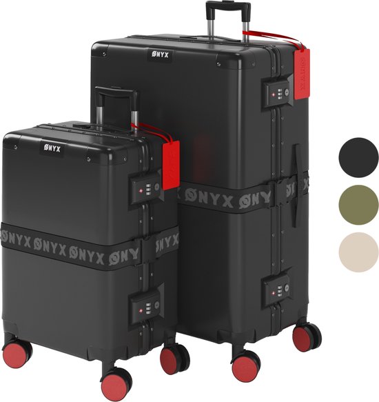 ONYX 2-delige Kofferset - Handbagage en Check-in koffer - 33L/100 L - TSA slot - Spinner wielen - Lichtgewicht Trolley - Aluminium sluiting - Zwart