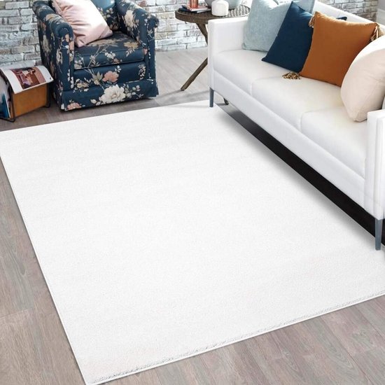 Carpetsale24 Loper Tapijt Wit 80x250 cm Wasbaar, Korte Stapel, Antislip