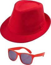Ensemble de déguisement de carnaval - chapeau et lunettes de party - rouge - adultes