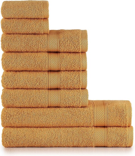 Handdoekenset Oranje, 2 badhanddoeken (70 x 140 cm), 4 handdoeken (50 x 90 cm) en 2 gastendoekjes (30 x 50 cm), katoen, zacht, absorberend, sneldrogend, gemakkelijk schoon te maken, met Hangers