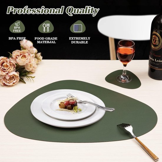 Placemats, afwasbaar, rond, set van 4 placemats (44x32cm) + 4