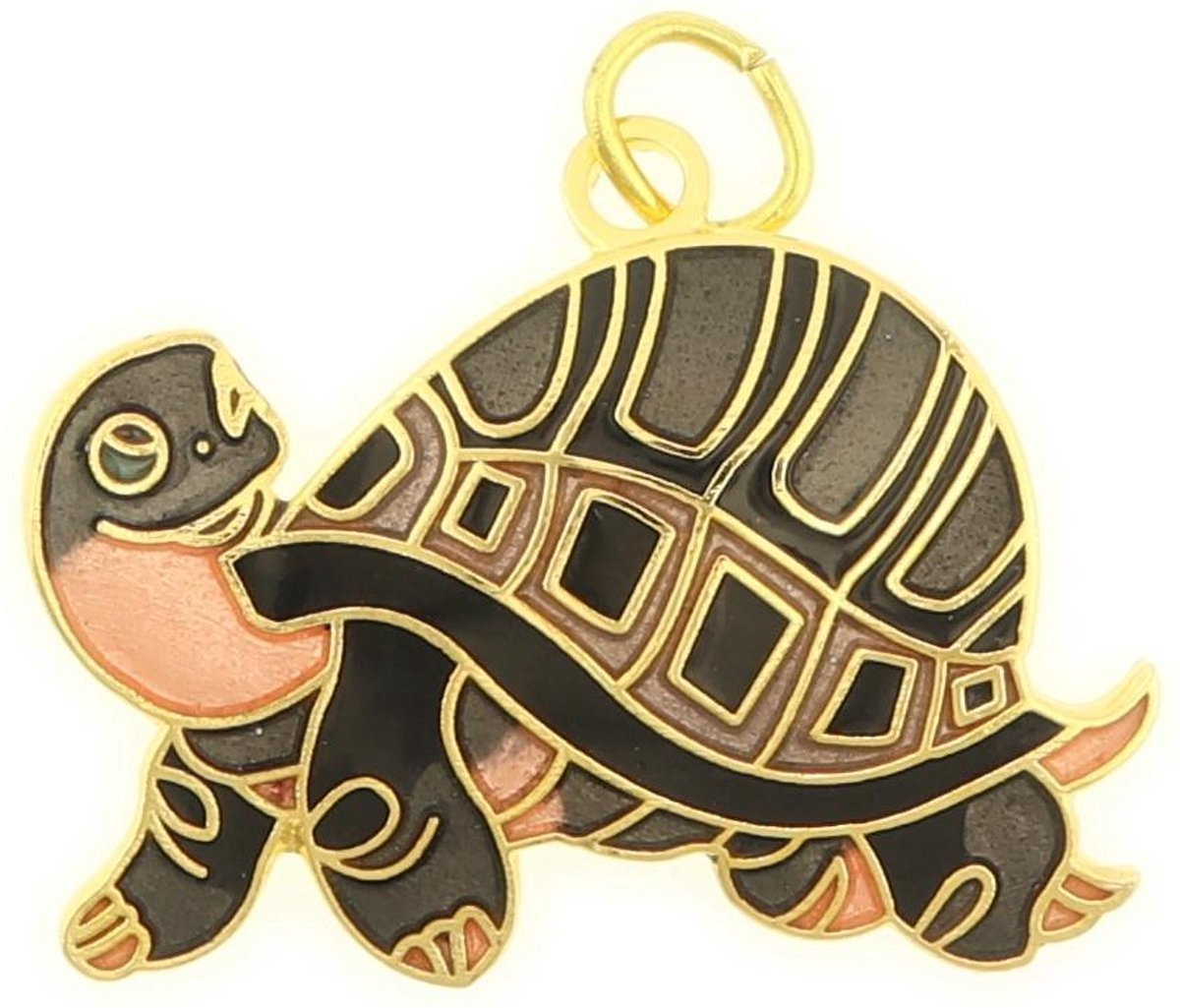 Behave - Hanger schildpad bruin grijs emaille goudkleur - slow fashion talisman