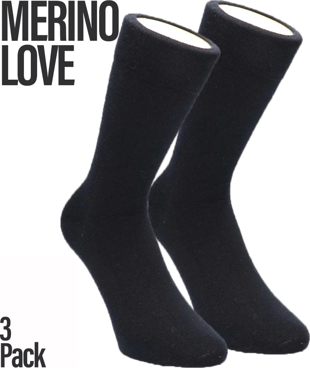 Merino Love - 3-Pack - Merino Wollen Sokken - Alledaags - Ademend - Heren / Dames - marine - 35-38 - 103