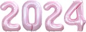 Folie Ballon Cijfer 2024 Oud En Nieuw Versiering Nieuw Jaar Feest Artikelen Happy New Year Decoratie Roze - XL Formaat