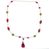 Collier Behave couleur or avec perles rose violet et bois 100 cm