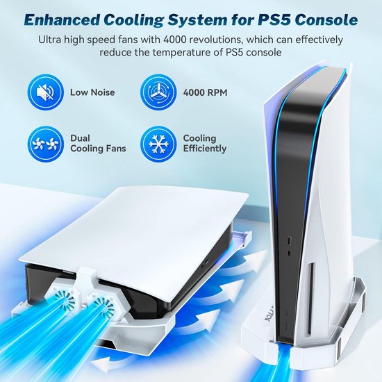 Support PS5 avec ventilateur silencieux, support PS5 vertical et