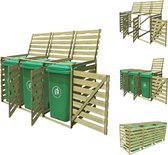 vidaXL Conteneur de stockage 3 x 240 L - Bois de pin - Imprégné vert - 218,3 x 92 x 120 cm - Stockage des poubelles