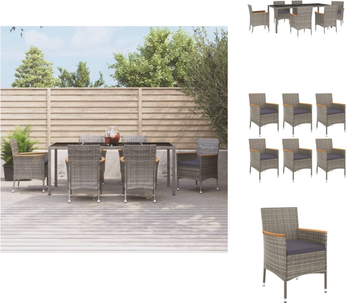 VidaXL Tuinset Trendy Eethoek 190 x 90 x 75 cm Grijs Tuinset