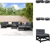 vidaXL Loungeset - 3x middenbank 5x tuinstoel 2x voetenbank/salontafel - zwart - massief grenenhout - 62x62x70.5 cm - antraciet kussen - Tuinset