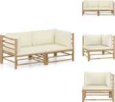 vidaXL Bamboe Loungeset - Tuinmeubelset - 70 x 70 x 60 cm - Crèmewit kussen - Tuinset