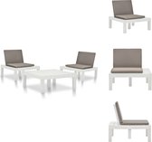 vidaXL Tuinloungeset - 3-delig - Kunststof - Wit - Bruin kussen - 78x78x31cm tafel - 78x78x70cm stoel - Tuinset