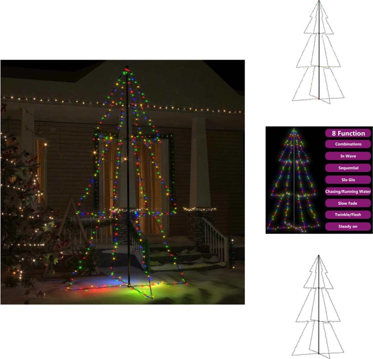 vidaXL Kerstboom - LED verlichting - 300 LEDs - 8 lichteffecten - Meerkleurig - 120 x 220 cm - Decoratieve kerstboom