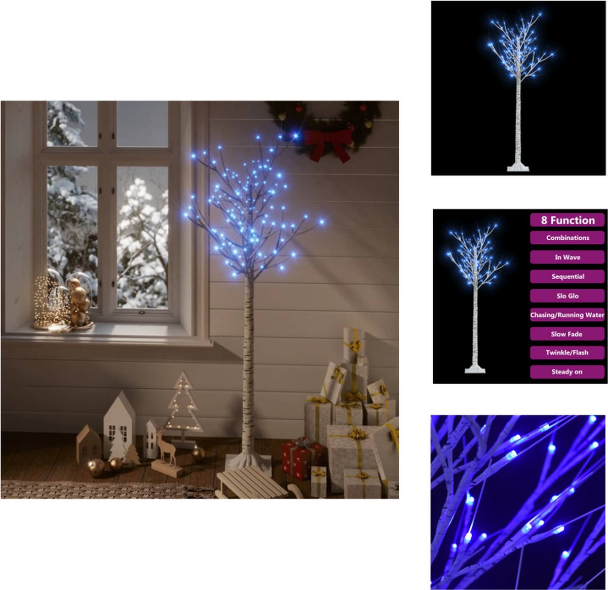 vidaXL Verlichte Wilgenboom - Kunststof - 150 cm - Wit - Blauw - IP44 - Decoratieve kerstboom