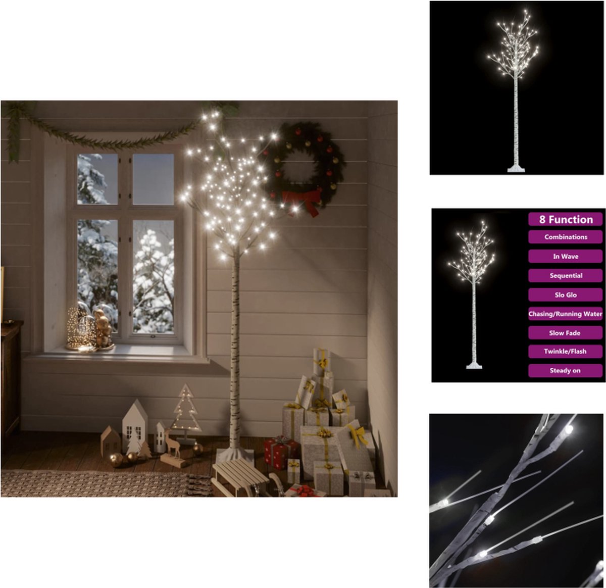 vidaXL Wilgenboom - Kunststof - 180 cm - LED-verlichting - Wit - Decoratieve kerstboom