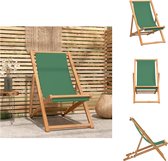 vidaXL Strandstoel - Teakhout - Groen - 56 x 105 x 96 cm - Verstelbare rugleuning - Tuinstoel