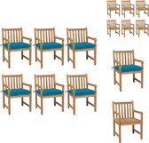 vidaXL Tuinstoelenset - Teakhout - 58 x 60 x 90 cm - Lichtblauw kussen - 6 stoelen - Tuinstoel