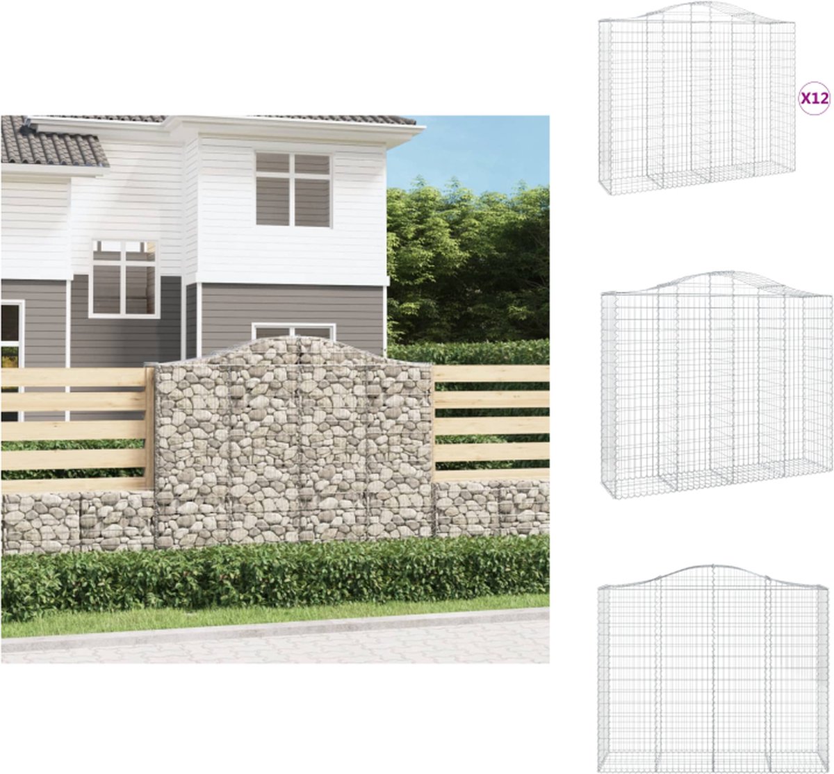 VidaXL Schanskorf Gabion 200x50x160 180 cm Gegalvaniseerd ijzer 3.5mm draad Decoratieve en geluidsisolerende tuinbarrière Bloempot