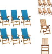 vidaXL Set de chaises de jardin - Bois d'acacia Massief - 6 pièces - 57x69x111 cm - Coussins bleus - Chaise de jardin