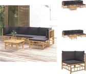 vidaXL Bamboe Tuinset - Modulair ontwerp - Duurzaam materiaal - Comfortabele zitervaring - Praktische tafel - Set van 7 - Inclusief kussens - Levering bevat 2 middenbanken - 2 hoekbanken - 1 voetenbank - 1 tafel - 5 zitkussens - 6 rugkussens