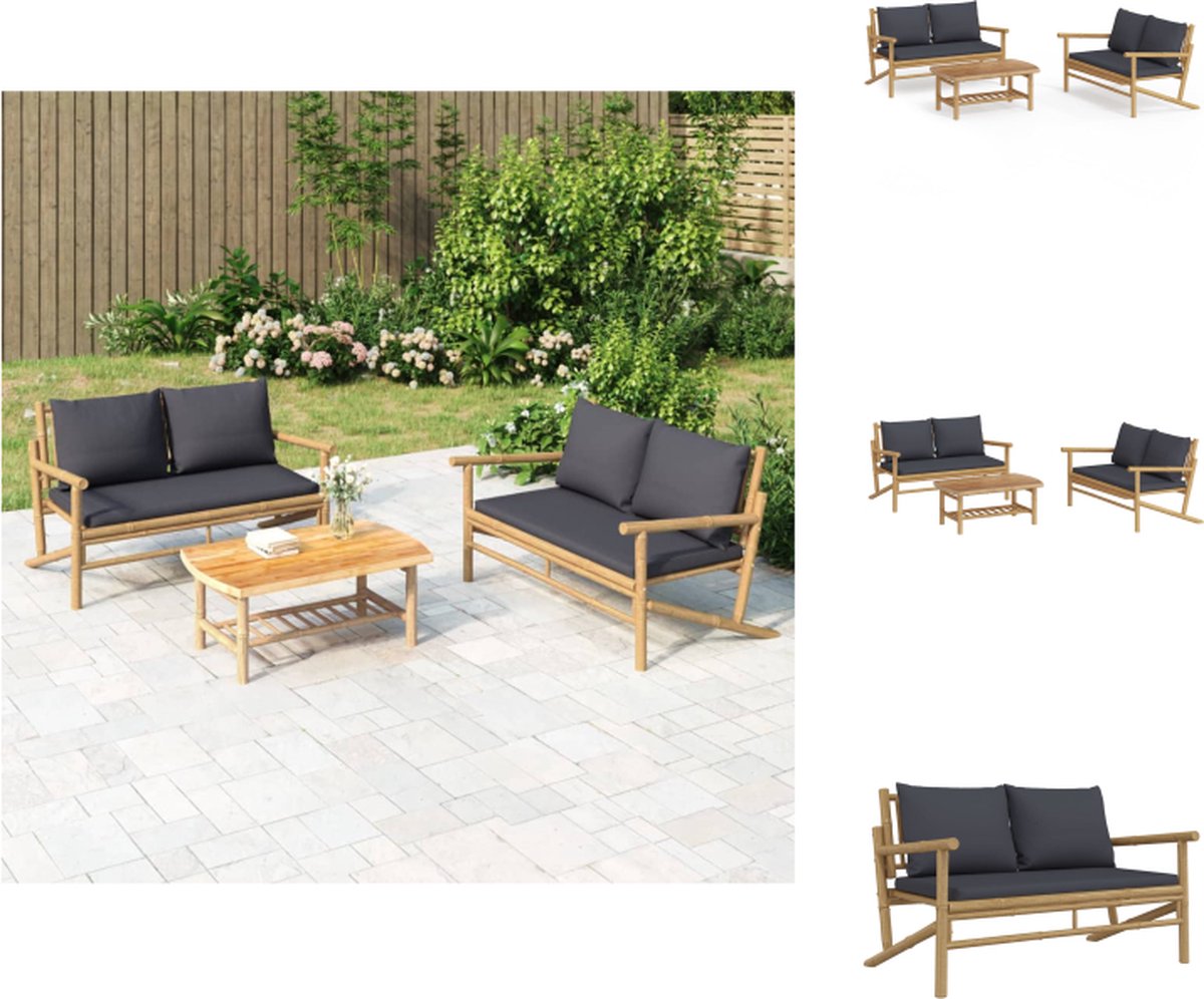 vidaXL 3-delige - Loungeset - met - kussens - bamboe - donkergrijs