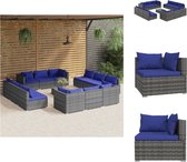 vidaXL Tuinset Modulair Poly Rattan - 70x70x60.5cm - Grijs/D - blauw - Tuinset