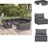 vidaXL Loungeset - PE-rattan - 7 middenbank + 4 hoekbank + tafel - Grijs - 70x70x60.5cm - Comfortabele kussens - Tuinset