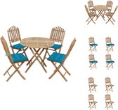 vidaXL Ensemble de salle à manger en Bamboe - Table 80x70 cm - Chaise 50x42x92 cm - Coussin bleu clair - Ensemble de jardin