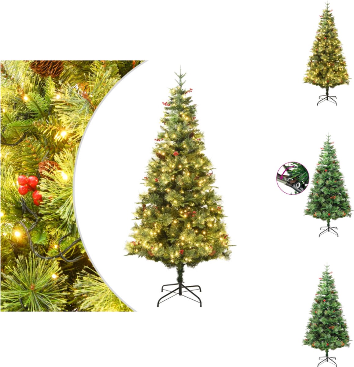 vidaXL Kerstboom 195 cm - Hinged - PVC/PE - LED - Groene kleur - Decoratieve kerstboom