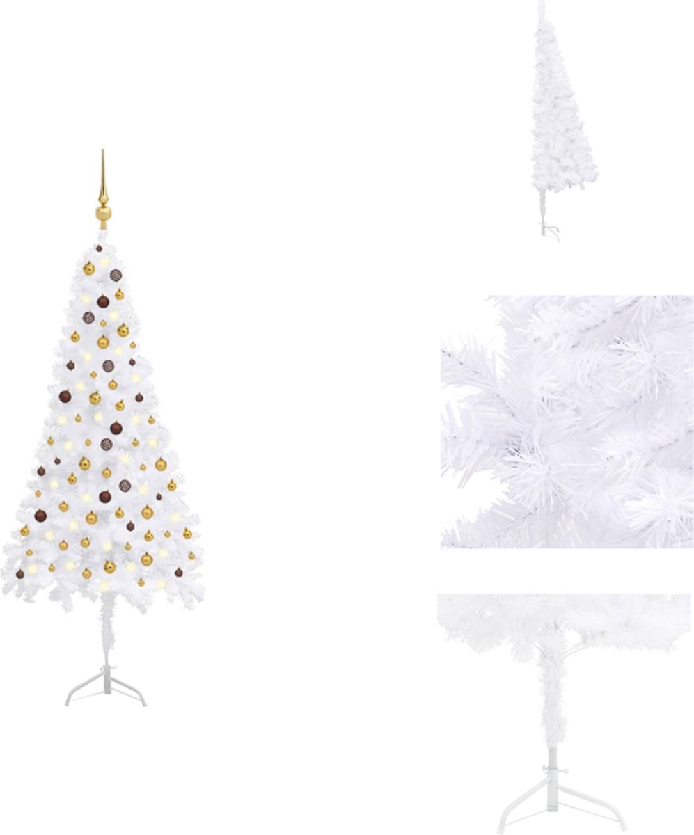 vidaXL Hoekkerstboom - PVC - Levensecht - Beweegbare takken - Inclusief stalen standaard - Herbruikbaar - Energiezuinige LED-verlichting - Blikvanger - 240 cm - Decoratieve kerstboom