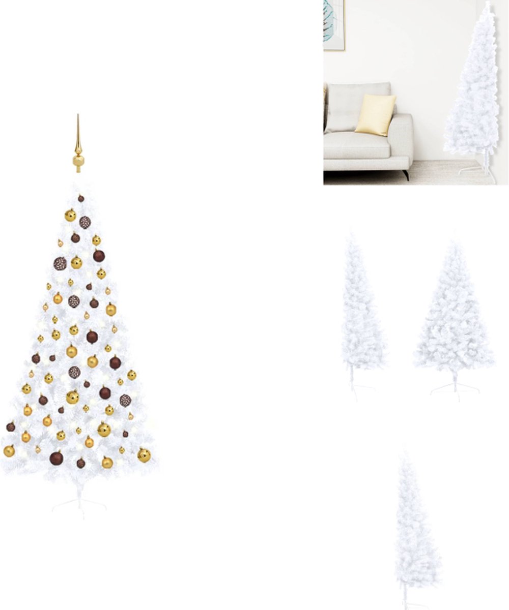 vidaXL Kunstkerstboom - Halve - 125 cm Breedte - Wit - LED-verlichting - Decoratieve kerstboom