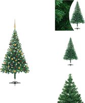 vidaXL Kunstkerstboom - Groen - 210 cm - 910 takken - met LED-verlichting - Decoratieve kerstboom
