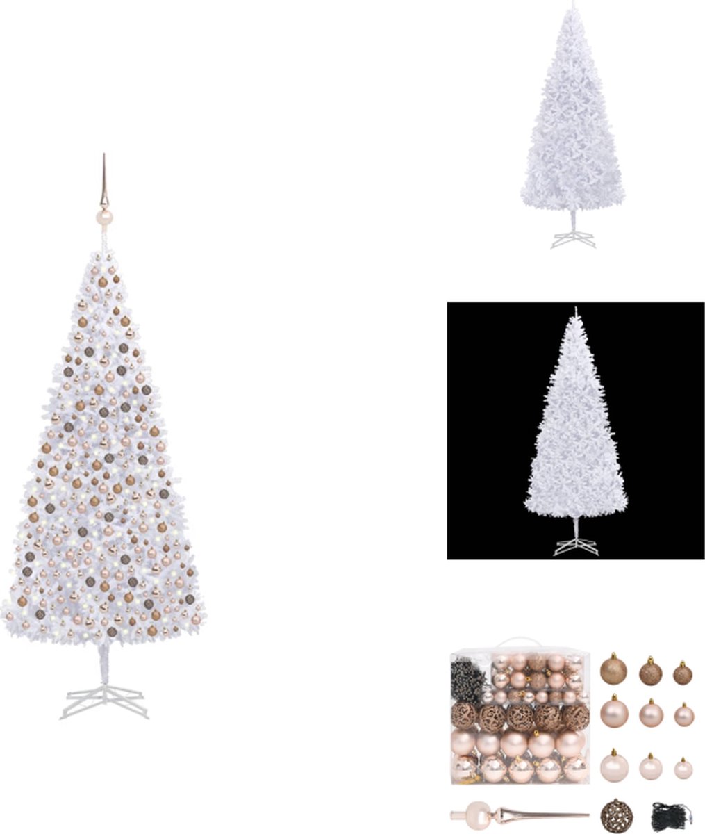 vidaXL Kunstkerstboom 500 cm - PVC takken - LED-verlichting - Wit - Inclusief standaard en decoratie - Decoratieve kerstboom