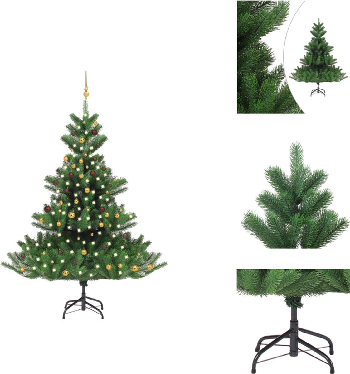 vidaXL Kunstkerstboom LED 240 cm - PE groen - 168 cm diameter - incl - standaard en versiering - Decoratieve kerstboom