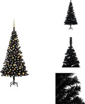 vidaXL Sapin de Noël artificiel Zwart - 180 cm - Avec éclairage LED- Comprend des boules de Noël et un pic - Sapin de Noël décoratif
