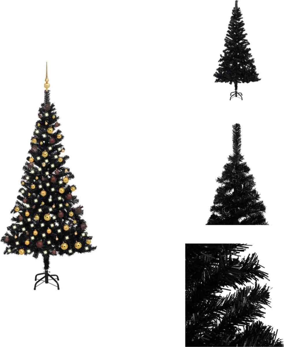 vidaXL Kunstkerstboom Zwart - 180 cm - Met LED-verlichting - Inclusief kerstballen en piek - Decoratieve kerstboom