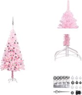 vidaXL Kunstkerstboom Roze - 180 cm - Met LED-verlichting en kerstversiering - Decoratieve kerstboom