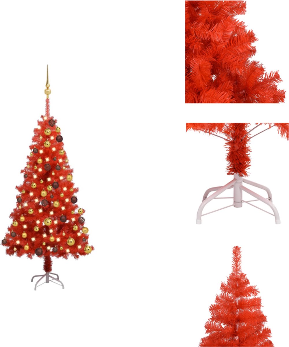 vidaXL Rode Kunstkerstboom 120 cm - LED-verlichting - PVC - Decoratieve kerstboom