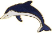 Behave Pin kledingpin sierpin dolfijn blauw wit emaille 2,7 cm