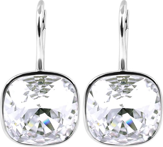 Behave Oorhangers dames – vierkant - zilverkleurig – transparant – kristal oorbellen - stijlvolle vrouwen oorhangers - sieraden - geschenkdoos - cadeau