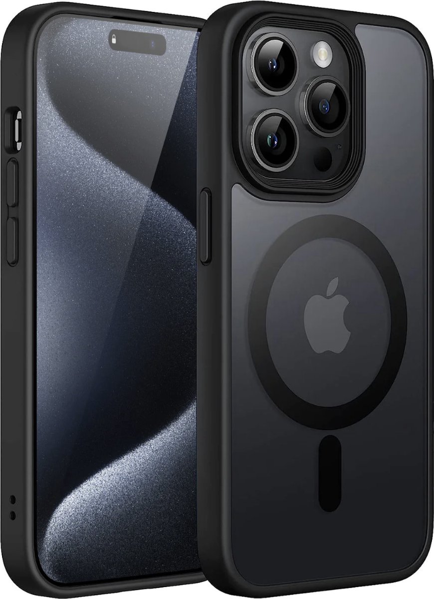 Transparant Zwart MagSafe Hoesje Voor iPhone 15 Pro Max - Doorzichtig - Schokbestendig - Magnetisch