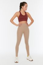 Trendyol 7/8 maat Hoge taille Mager Camelkleurige sportlegging met brede elastische taille en extra sticker over de hele lengte TWOAW21TA0029